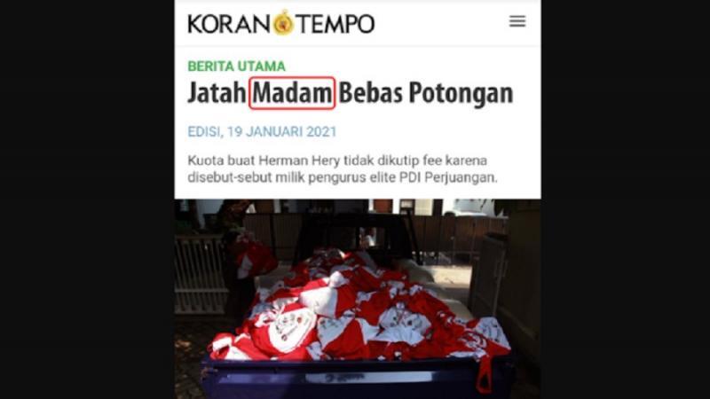 Soal Korupsi Bansos, Kini Muncul Istilah `Madam`, Diduga Petinggi PDIP