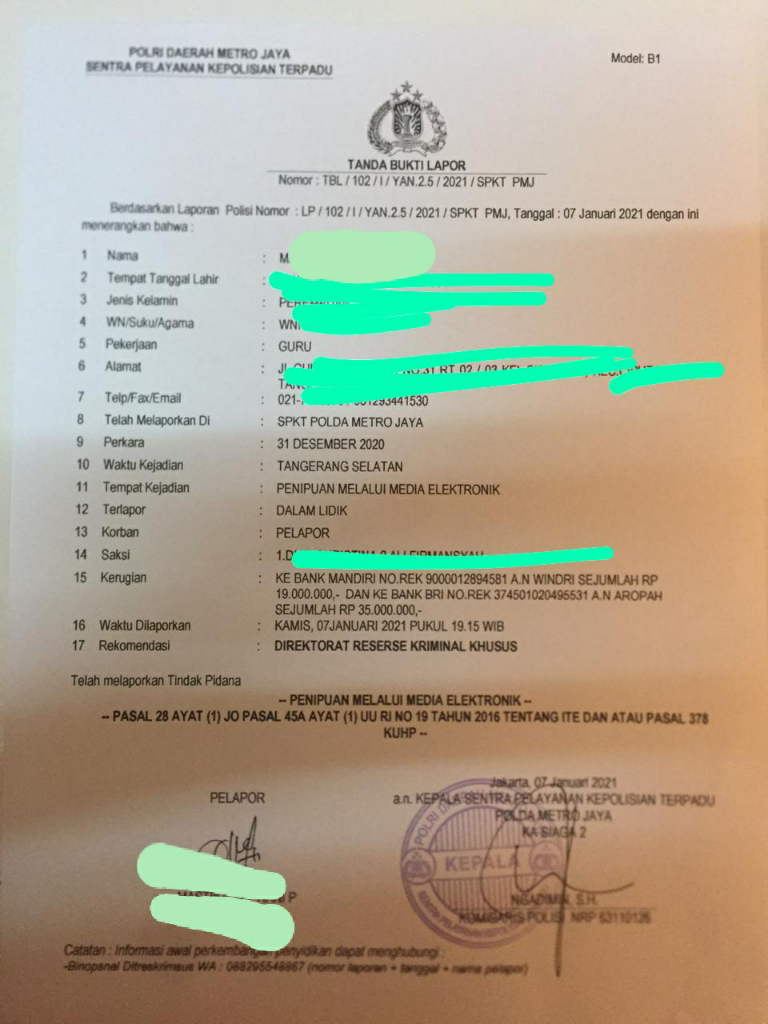 Penipuan Atas Nama Adit