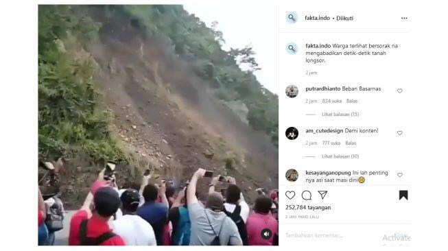 Gila Demi Konten Warga Ramai-ramai Rekam Tanah Longsor, Punya 7 Nyawa?