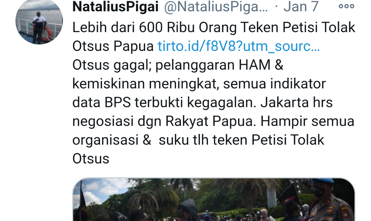 Pigai:Lebih dari 600.000 Orang Teken Petisi Tolak Otsus Papua,Tuntut Pembebasan Papua