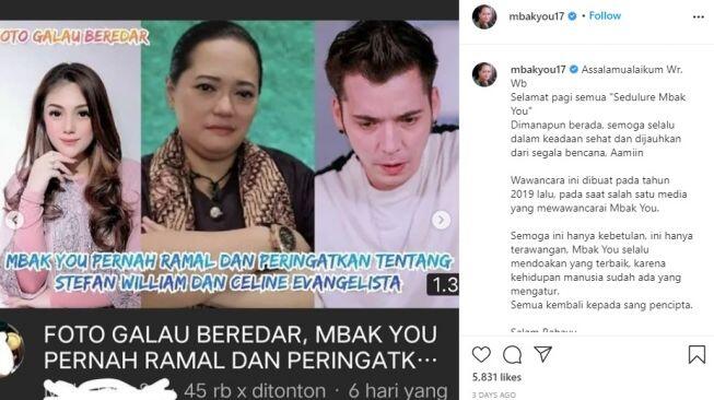 Pamer Bukti Pernah Ramal Pernikahan Stefan dan Celine, Mbak You Dihujat