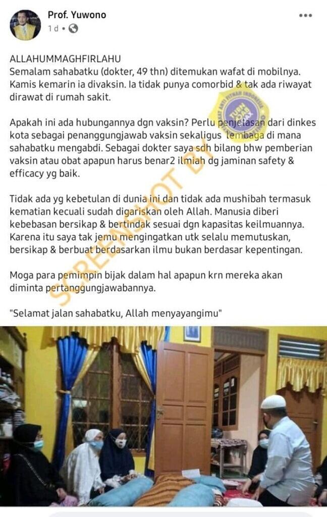 Dokter di Palembang Meninggal Usai Disuntik Vaksin