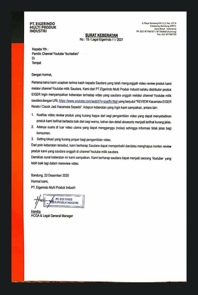 Viral! Surat Eiger Buat YouTuber, Begini Isinya