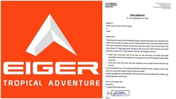 Penjelasan Eiger soal Surat Keberatan ke YouTuber yang Review Produknya

