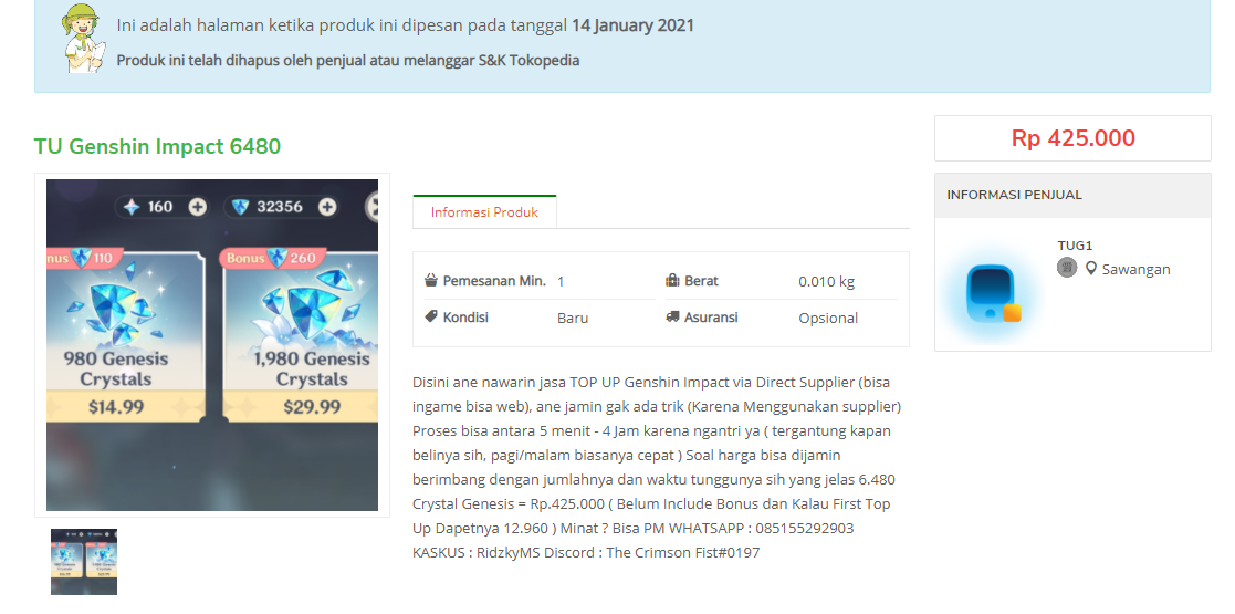 PENIPU TOP UP GENSHIN IMPACT RIDZKYMS_SHOP