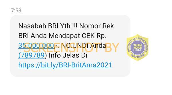 Bank BRI Bagi-bagi Uang Rp35 Juta Melalui SMS