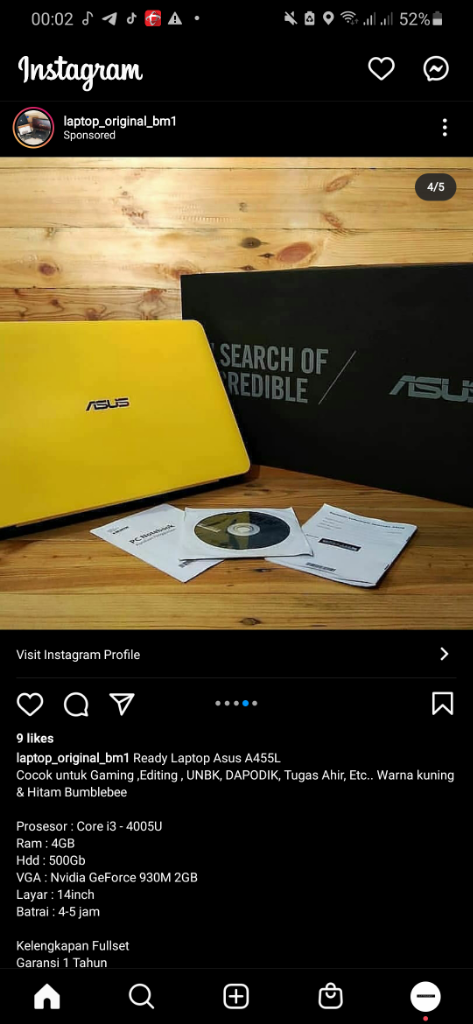 Beli Laptop Di Iklan IG