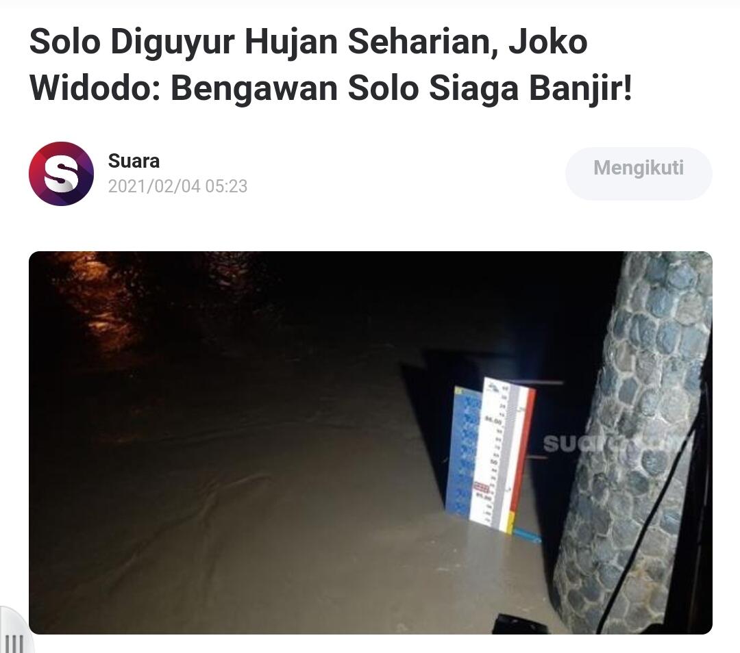 Solo Diguyur Hujan Seharian, Joko Widodo: Bengawan Solo Siaga Banjir!