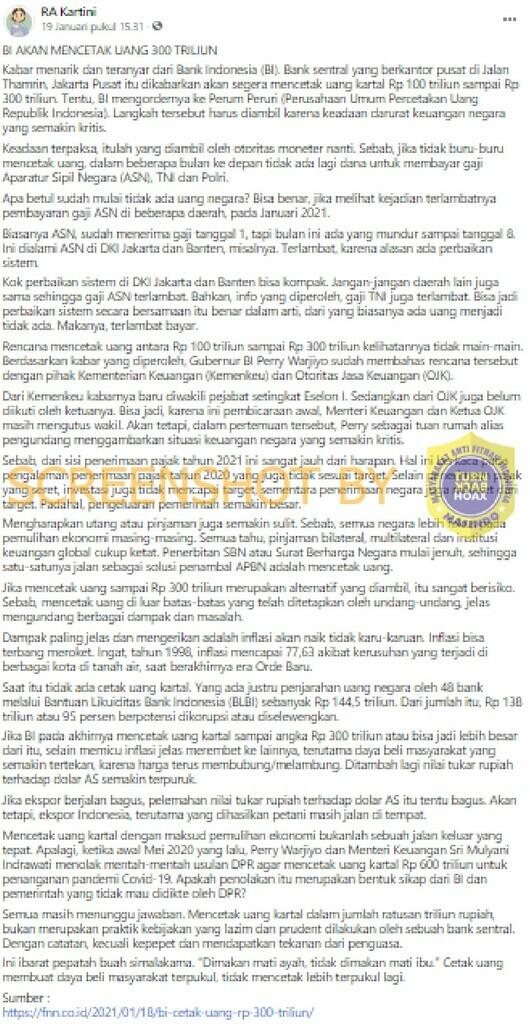Bank Indonesia Cetak Uang Rp300 Triliun