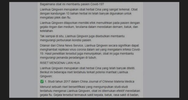 Lianhua Qingwen Jadi Obat Atasi COVID-19