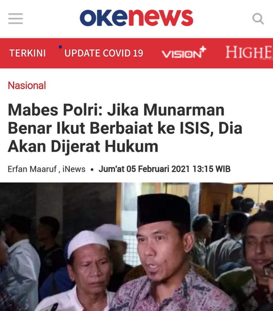 Lagi, Satu Persatu Terduga Teroris Mengaku Pembaiatan Dihadiri Munarman