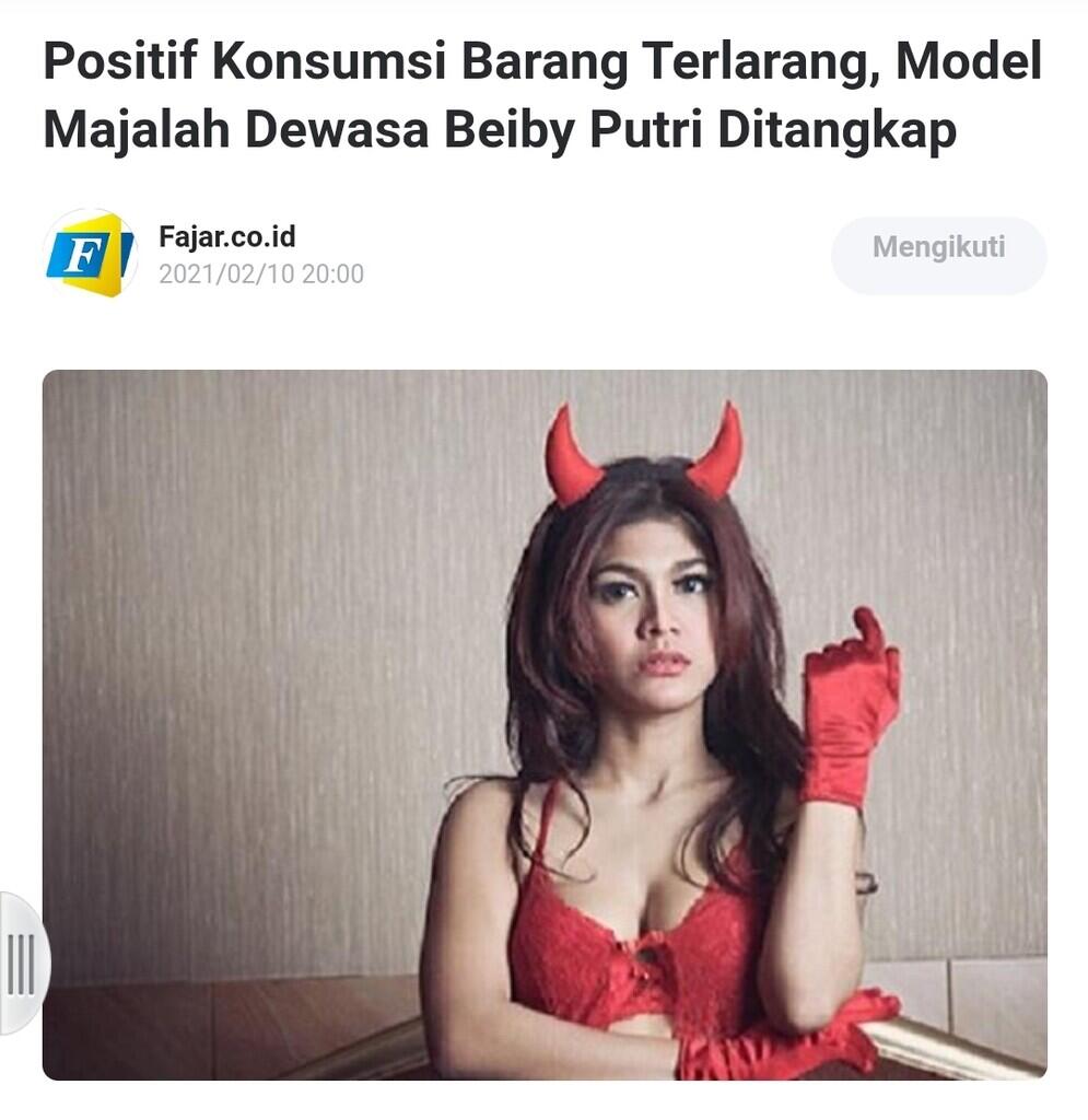 Positif Konsumsi Barang Terlarang, Model Majalah Dewasa Beiby Putri Ditangkap