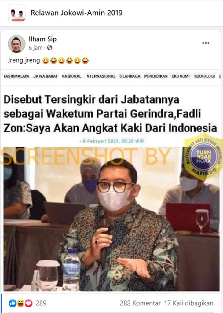 Fadli Zon Angkat Kaki dari Indonesia karena Tak Jabat Waketum Gerindra
