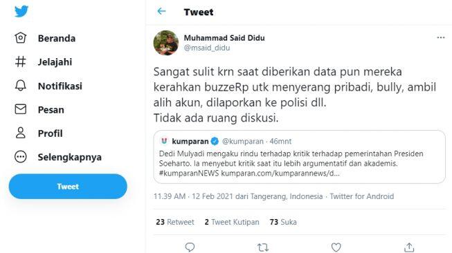 Soal Kritik Pemerintah, Said Didu: Mereka Kerahkan BuzzerRp Serang Pribadi
