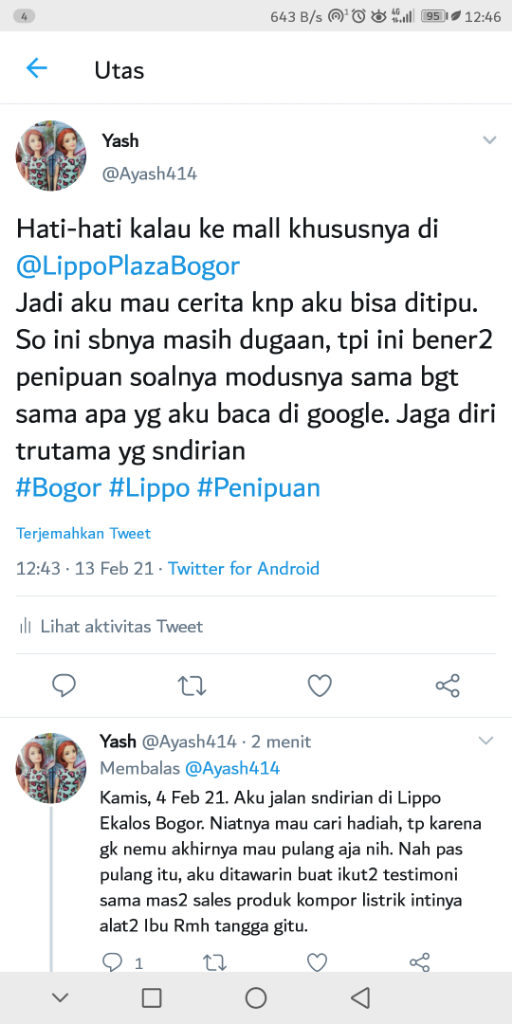 Penipuan Di Mall LIPPO EKALOKASARI BOGOR