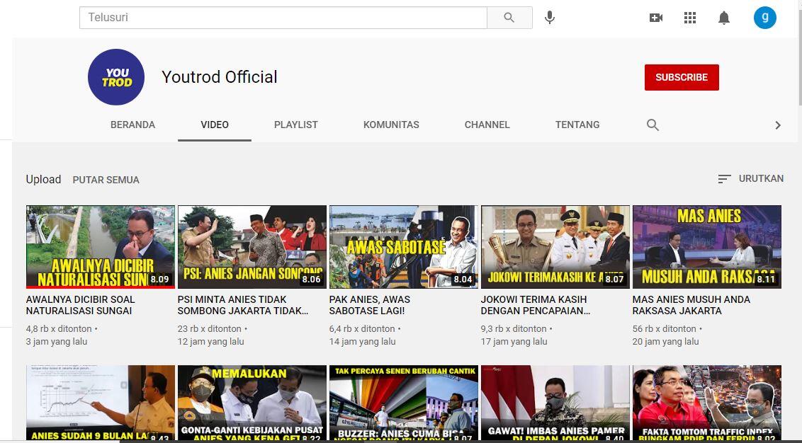 YOUTROD CHANNEL DI YOUTUBE, BERITA PRESTASI ANIES BASWEDAN DI JAKARTA