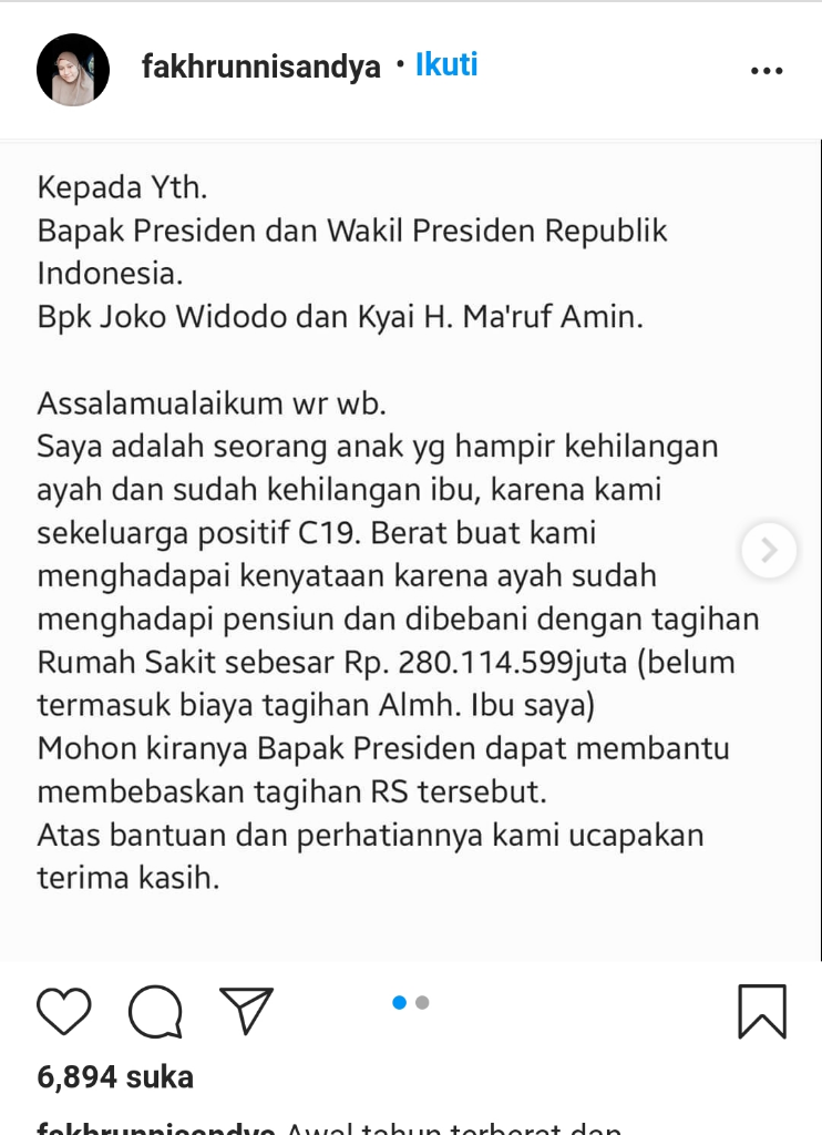 Viral Tagihan COVID-19 Sampai Rp 280 Juta, Netizen Ini Minta Tolong Jokowi
