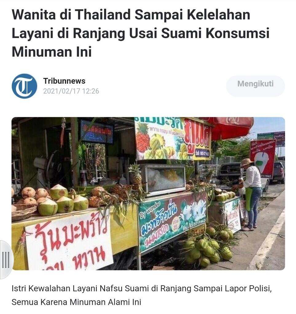 Wanita di Thailand Sampai Kelelahan Layani di Ranjang Usai Suami Konsumsi Minuman Ini
