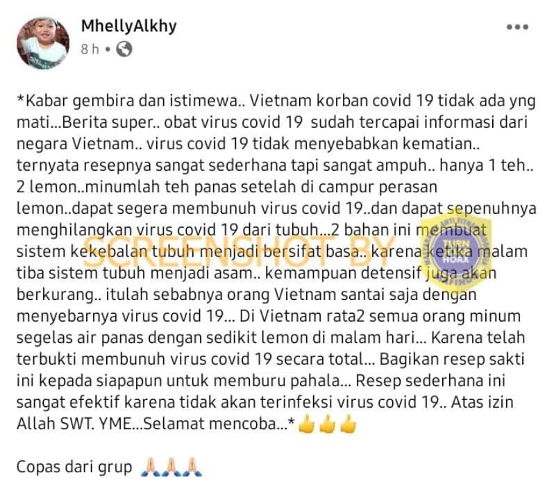 Vietnam Kendalikan COVID-19 Dengan Air Lemon Panas