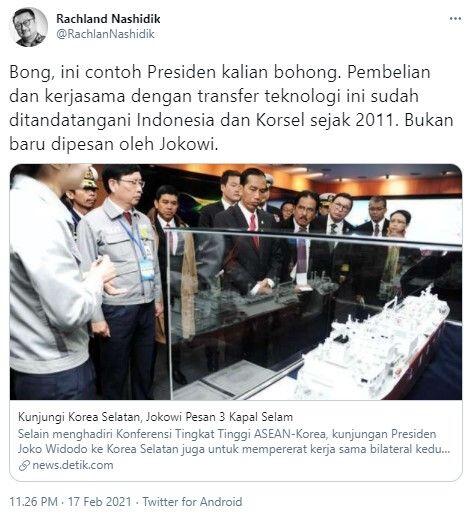 Rachland Bongkar Bukti Jokowi Bohongi Rakyat soal Kerjasama dengan Korsel