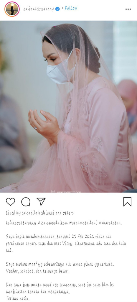 Kalina Ocktaranny Batalkan Pernikahan Dengan Vicky Prasetyo