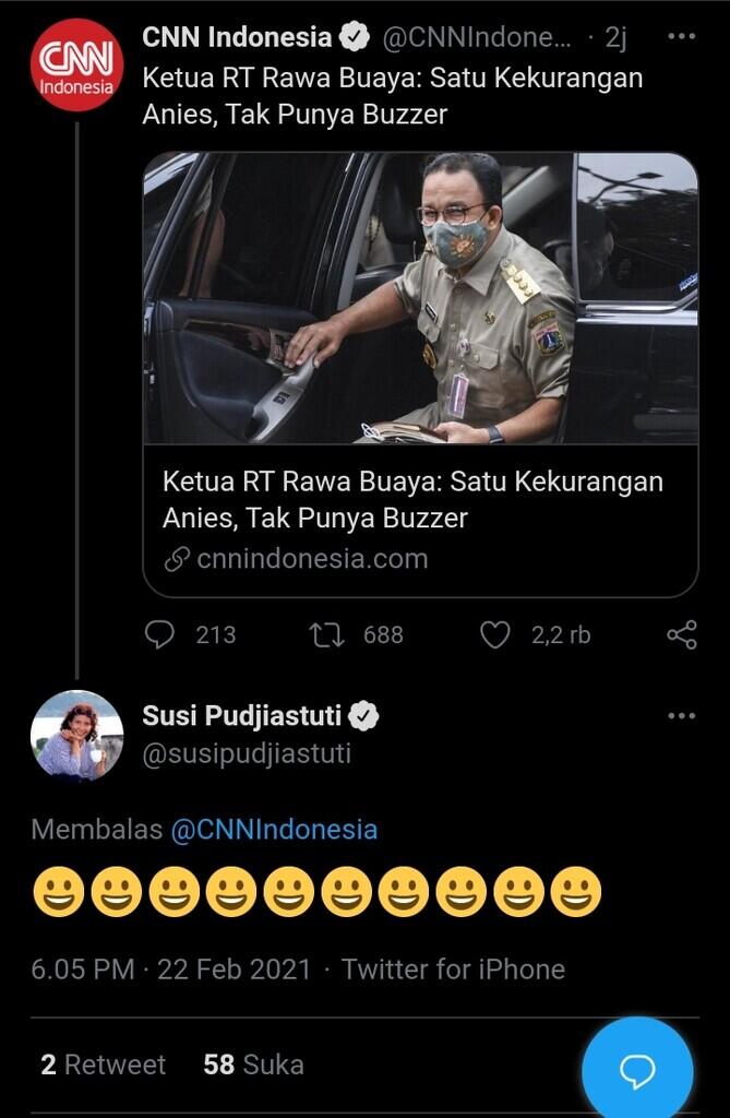 Susi Pudjiastuti Tertawa Tanggapi Soal Penyataan ‘Anies Tak Punya Buzzer’