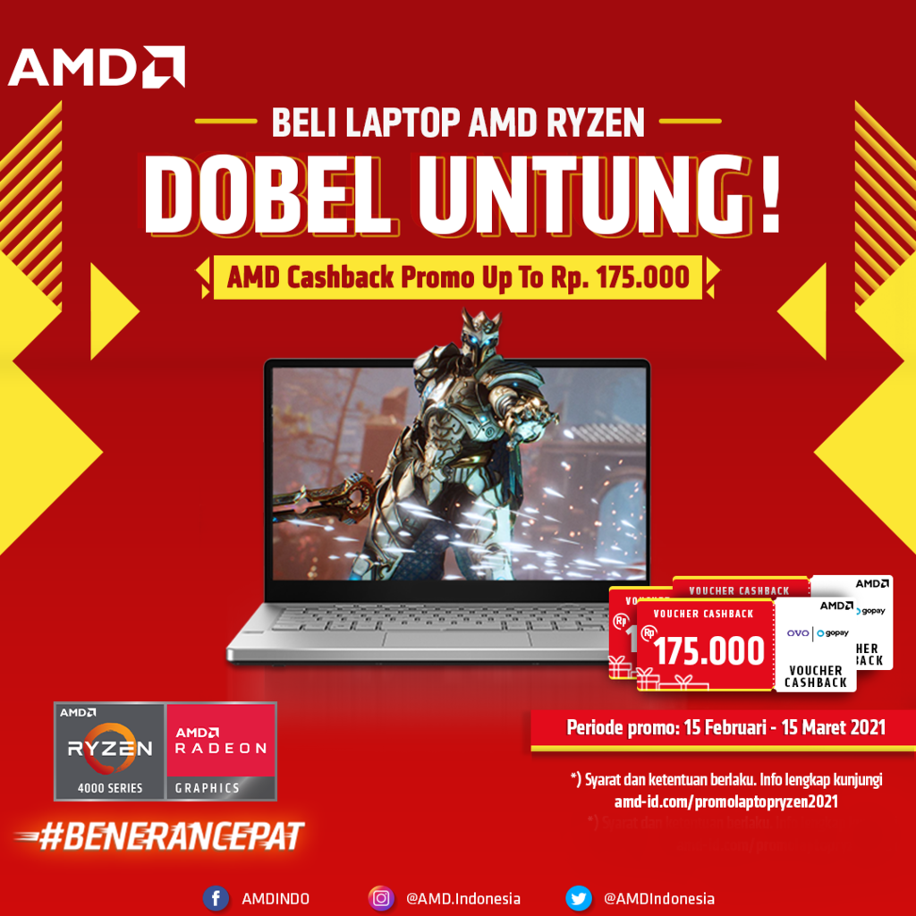 Beli Laptop AMD, DOBEL UNTUNG Cashback Hingga 175 Ribu Gan!