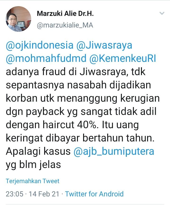 Forum Nasabah Jiwasraya Ditunggangi Politik KLB Demokrat