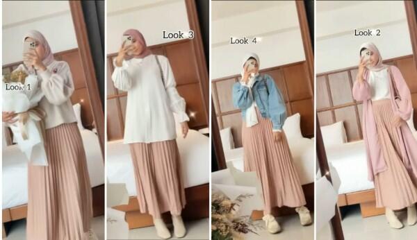 Tips Memilih Padu Padan Outfit yang Cocok dengan Pleated Nude Pink Skirt ala Hijabers