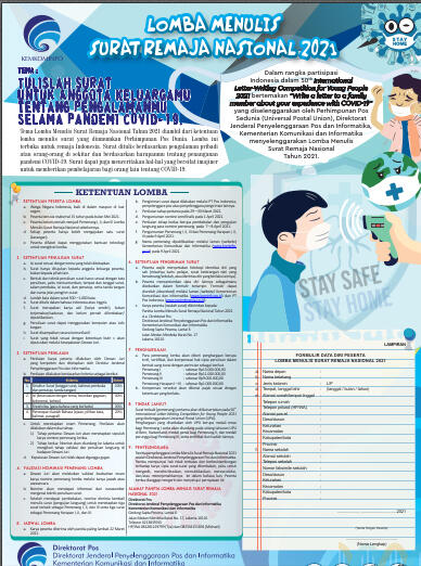 Lomba Menulis Surat Remaja Nasional 2021 Tentang Pengalamanmu Selama Pandemi Covid-19