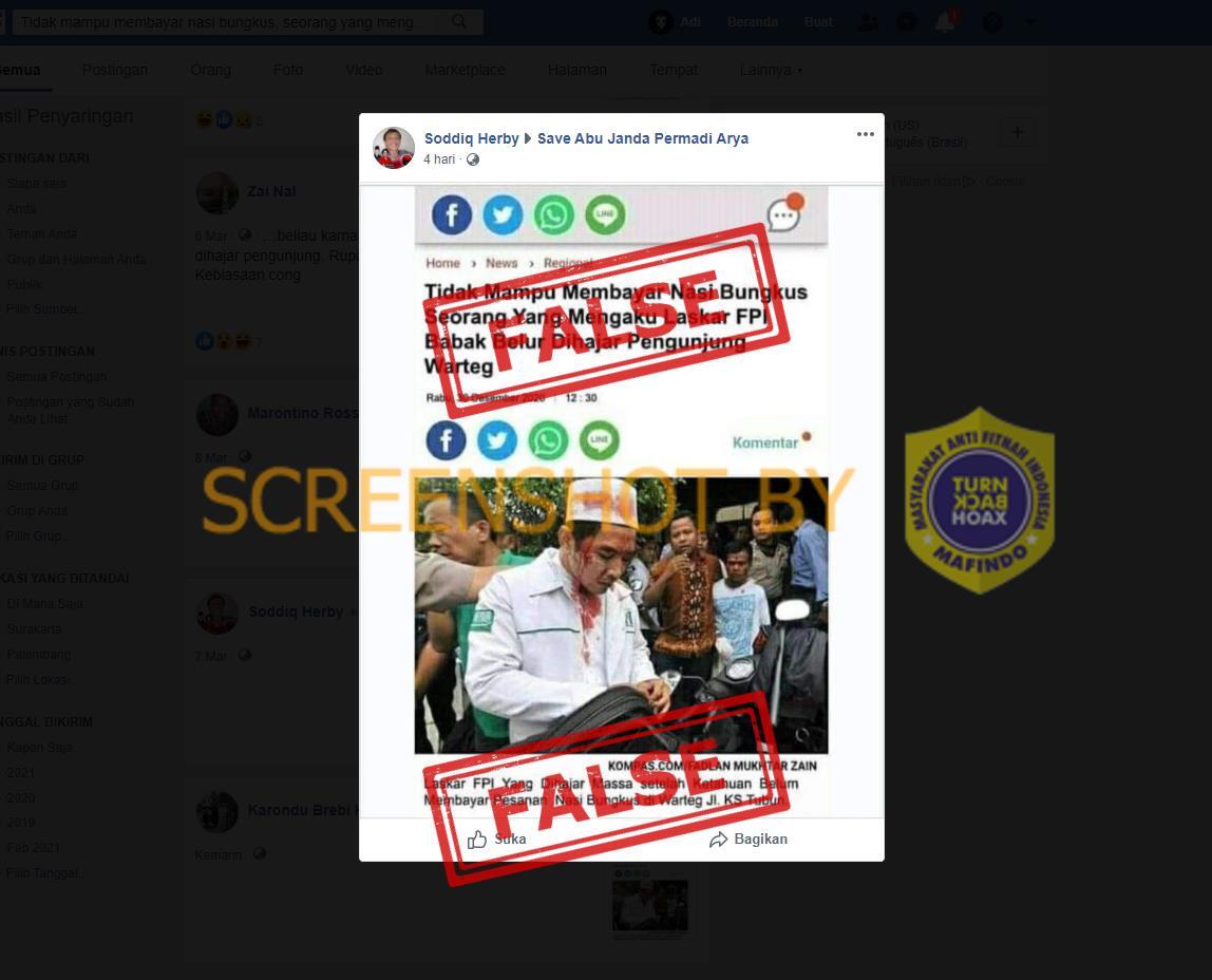 Anggota FPI Digebukin Pengunjung Warteg karena Tak Bayar Nasi Bungkus