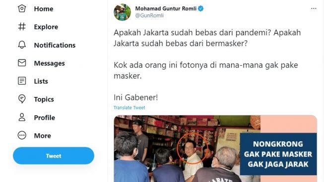 Bagikan Foto Anies Tak Pakai Masker dan Tak Jaga Jarak, Gun Romli: Ini Gabener!