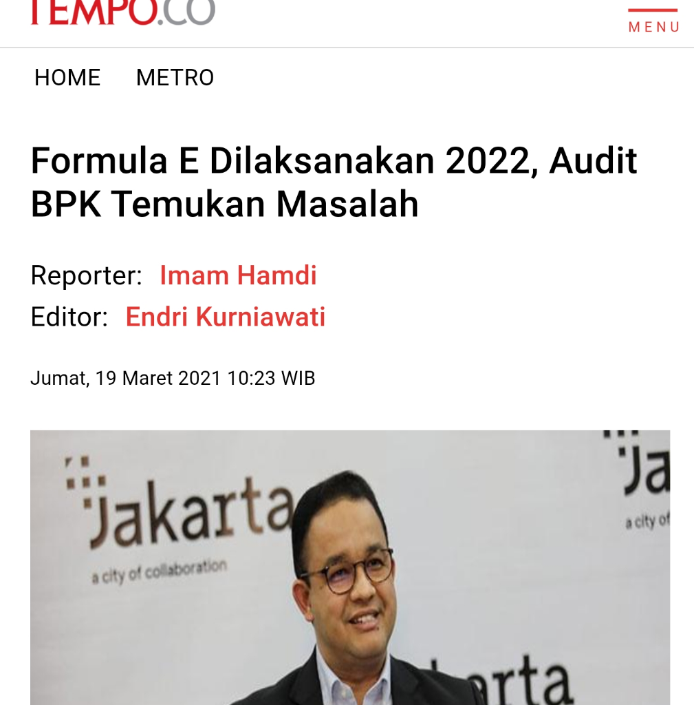 PSI Pertanyakan Legalitas Pembayaran Commitment Fee Formula E Hampir Rp 1 Triliun