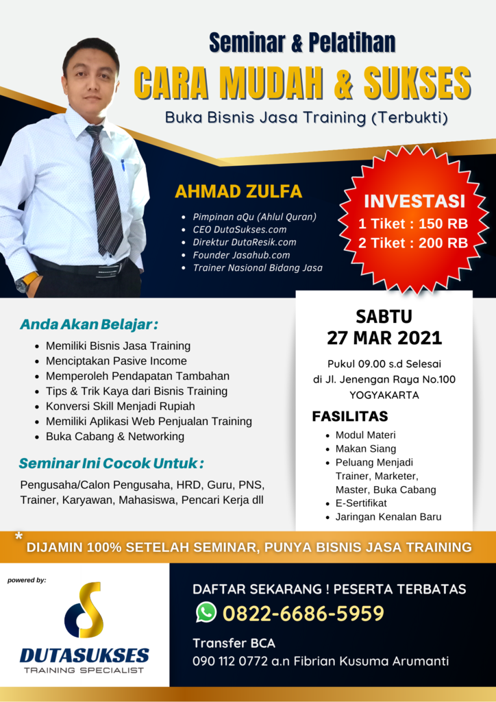 SEMINAR PELATIHAN CARA MUDAH DAN SUKSES BUKA BISNIS JASA TRAINING
