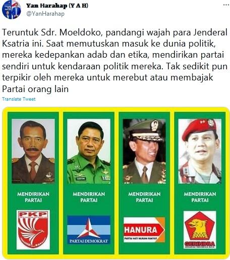 Politikus Demokrat Minta Moeldoko Pandangi Wajah 4 Jenderal Ini