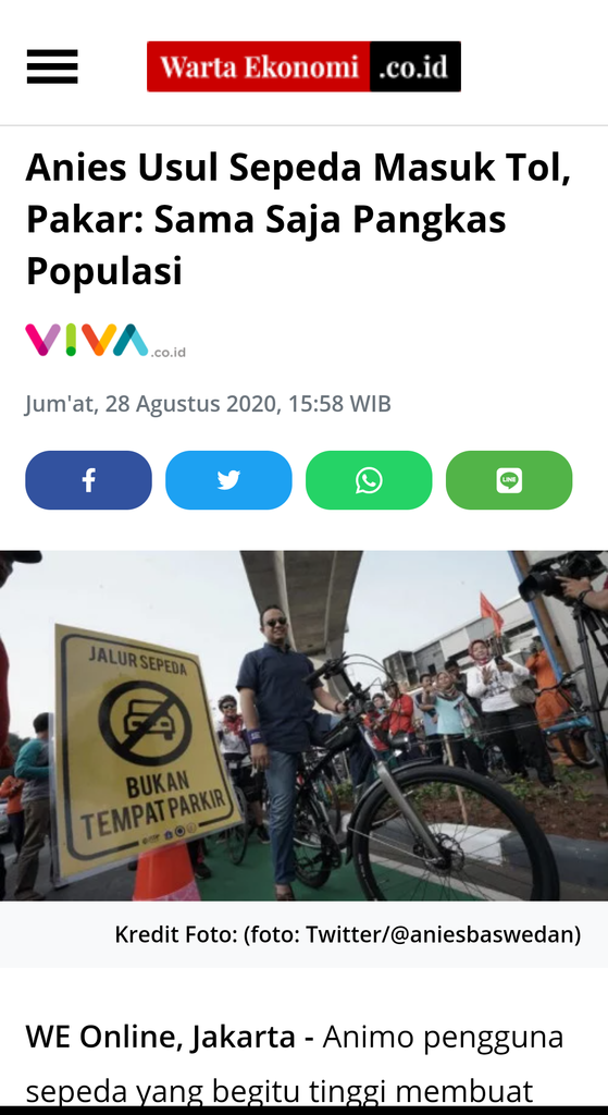 Usulan Road Bike Minta Keluar Jalur Sepeda, Anies: Keselamatan Nomor Satu