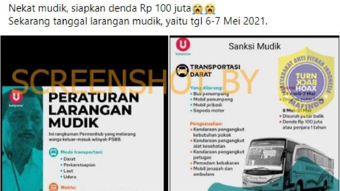 Denda Ngotot Mudik 2021 Rp100 Juta