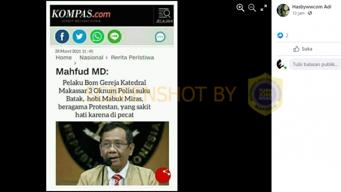 Mahfud MD Sebut Pelaku Bom Katedral Makassar Pecatan Polisi