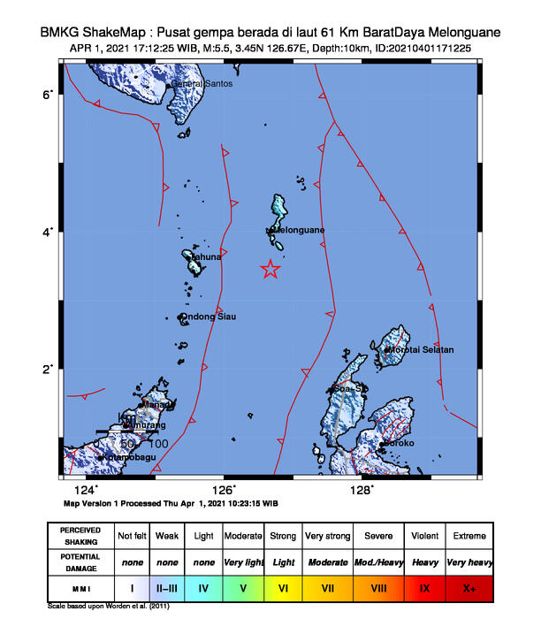 Talaud Diguncang Gempa Tektonik M5,5 Tidak Berpotensi Tsunami