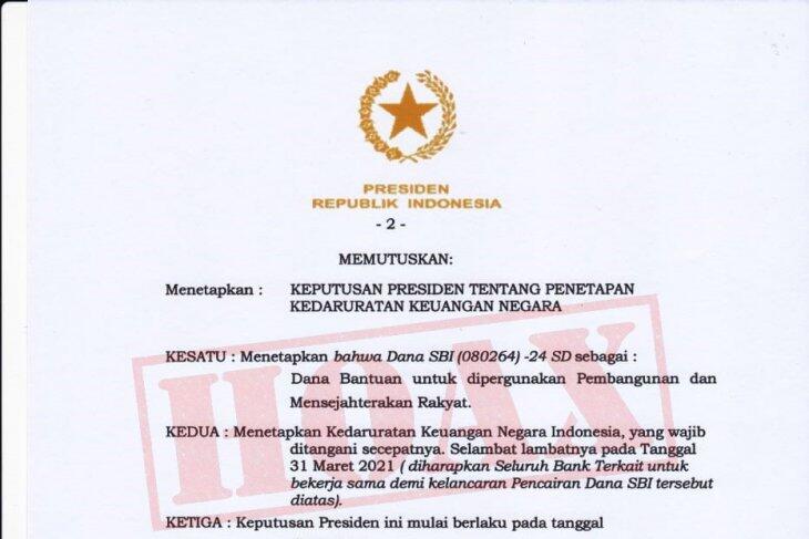 Awas!! Kemakan Hoax Keppres Darurat Keuangan Negara, Ini Faktanya