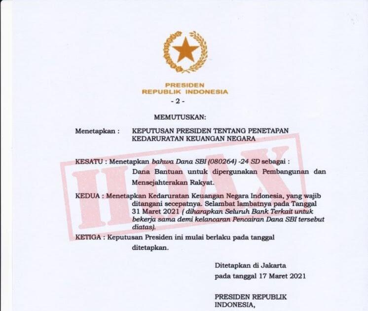 Awas!! Kemakan Hoax Keppres Darurat Keuangan Negara, Ini Faktanya