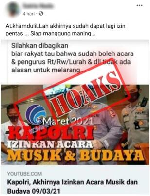 Hoaks Kapolri Ijinkan Acara Musik Dan Budaya Mulai Maret 2021, Cek Faktanya
