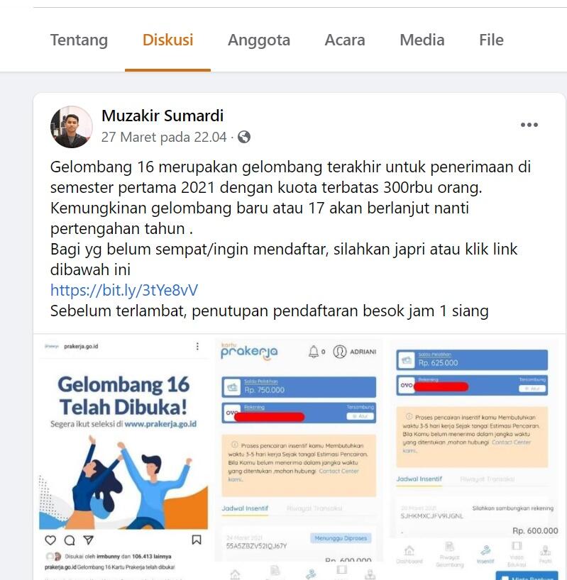 Katanya Kartu Prakerja Gelombang 17 Akan Dibuka Pertangahan Tahun 2021? Hoax Gan!