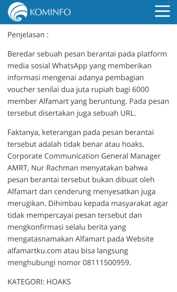 Beberapa Berita Hoax Alfamart, Jangan Tergiur Akan Iming-iming Yang Belum Pasti!