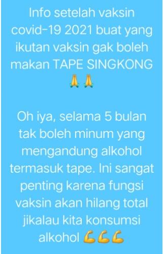 Benarkah Makan Tape Bisa Hilangkan Fungsi Vaksin Covid? Cek Faktanya Disini Gan.
