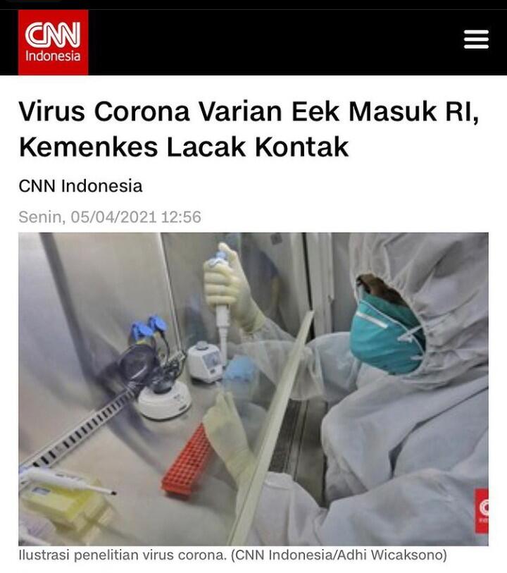 Virus Corona Varian Eek Masuk RI, Kemenkes Lacak Kontak