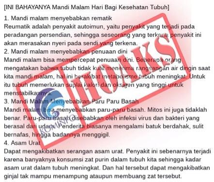 Jangan Mandi Malam, Karena Bisa Sebabkan Rematik! Benarkah? Fakta atau Hoax?