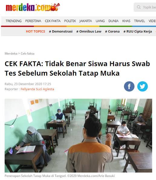 Uji Coba Sekolah Tatap Muka, Semua Siswa Wajib Swab Test ?