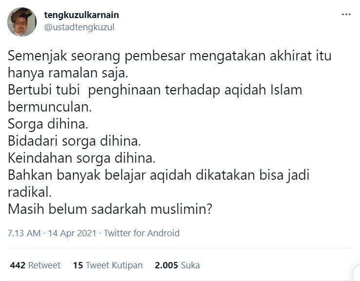 Kesal Bidadari di Surga Dihina, Tengku Zul Tuding Sumbernya adalah Pembesar