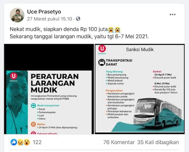 Mudik tanggal 6-7 Mei Harus Bayar 100 Juta ?
